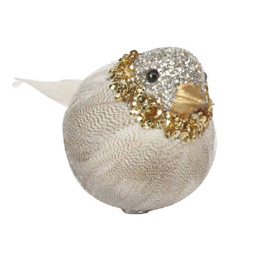 Bird Clip Fat Glitter Beige, Feather Tail Down 15cm *ETA Nov