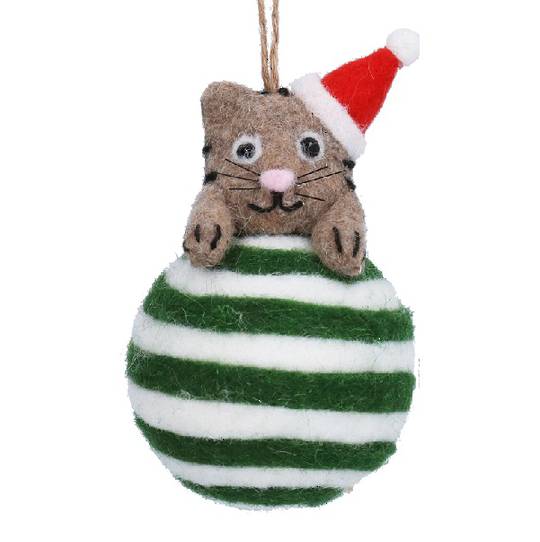 Wool Cat on Green Stripe Ball 14cm *ETA Nov