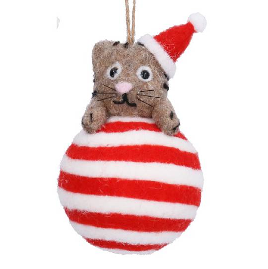 Wool Cat on Red Stripe Ball 14cm *ETA Nov
