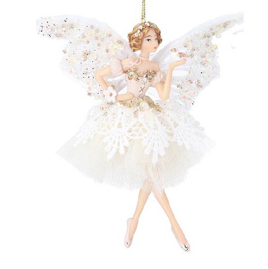Resin & Fabric Glitter Fairy, White Skirt 17cm *ETA Nov