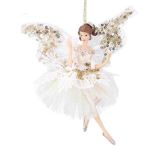 Resin & Fabric Glitter Fairy, White Skirt 17cm *ETA Nov