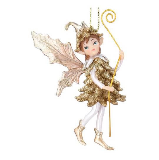 Resin Pixie with Staff, Cream & Gold 9cm *ETA Nov
