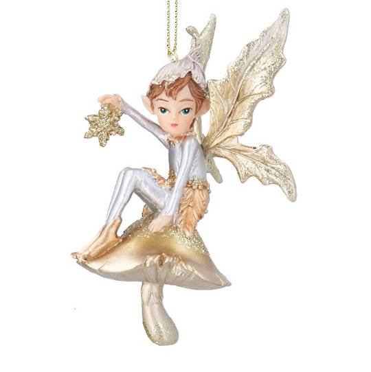 Resin Pixie On Toadstool, Cream & Gold 9cm *ETA Nov