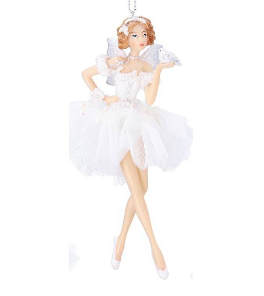 Resin & Fabric Bird Fairy, White Skirt 15cm *ETA Nov