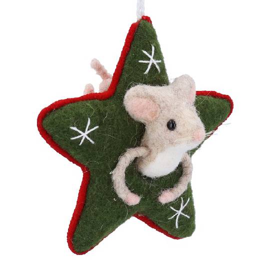 Wool Mouse in Green Star 12cm *ETA Nov