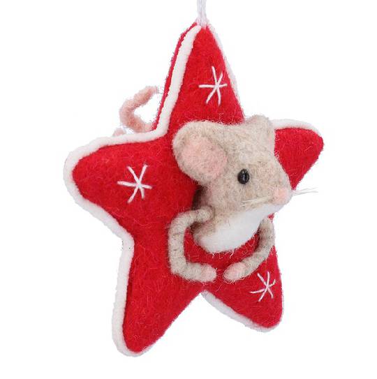 Wool Mouse in Red Star 12cm *ETA Nov