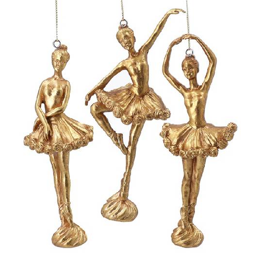 INDENT - Pack 3, Resin Old Gold Ballerina 17x6cm