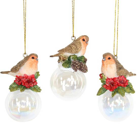 INDENT - Pack 6, Resin Robin on Soap Bubble 11cm