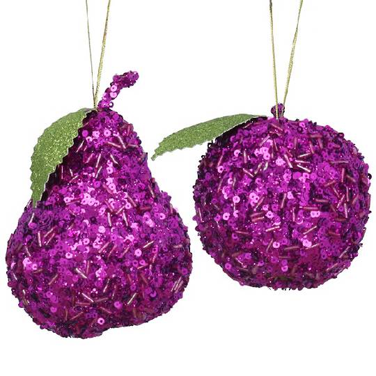 INDENT - Pack 12, Poly Sequin Glitter Fruit Purple 13cm