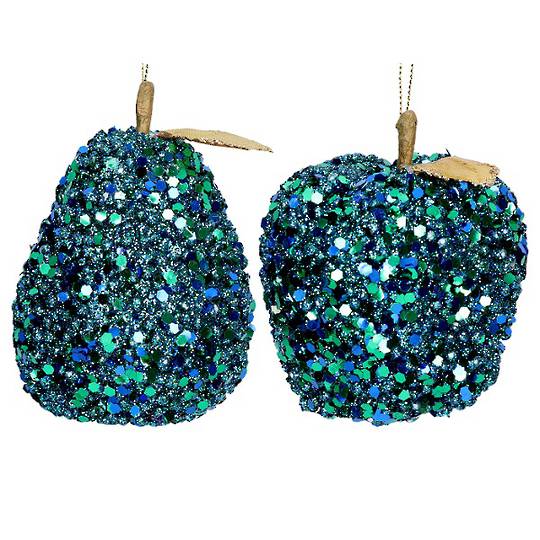 INDENT - Pack 12, Poly Sequin Glitter Fruit Peacock 13cm