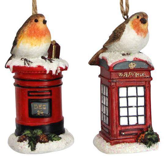 INDENT - Set 6, Resin Robin on Letter & Phone Box 9cm