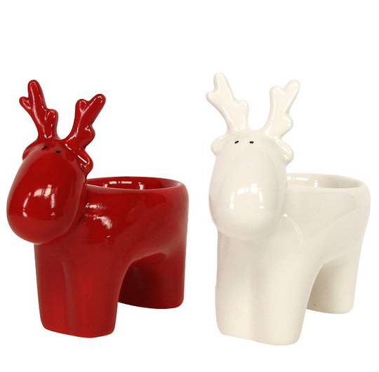 INDENT - Pack 6, Ceramic Reindeer Tea light Holder 10cm