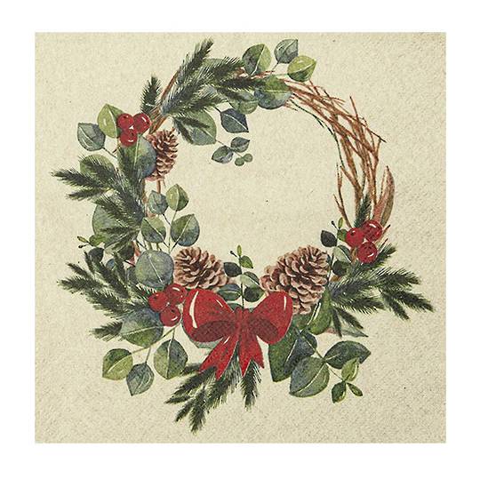 Cocktail Paper Napkins 25cm Eco, Natural Wreath