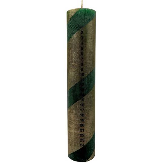 Advent Candle Rustic Green, Goldleaf Spiral 25cm *ETA NOV