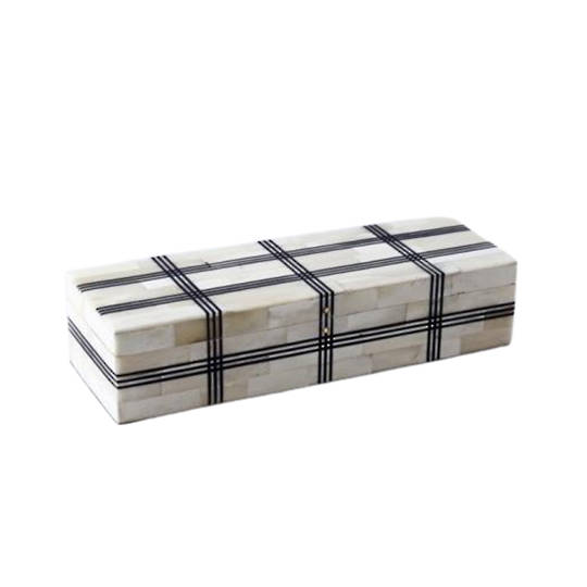 PLAID BONE & WOOD KEEPSAKE BOX  SML