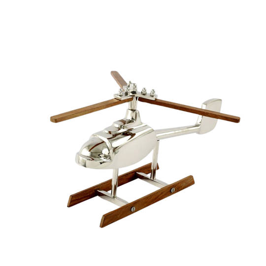 HELICOPTER ORNAMENT POLISHED NICKEL & WOOD