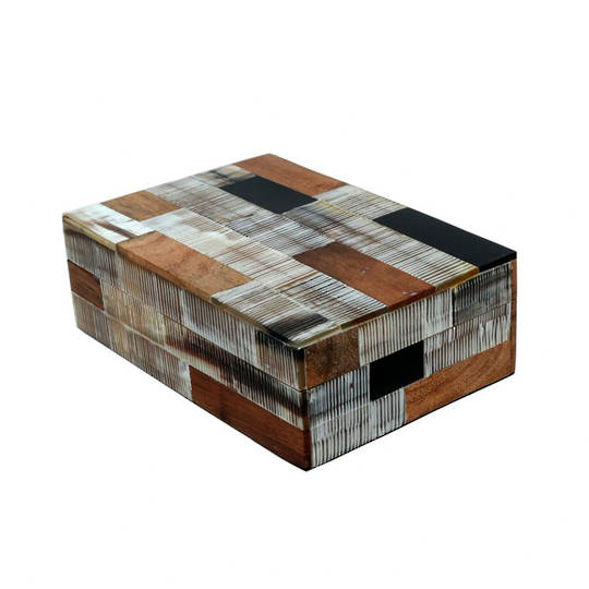 PATCHWORK BONE & WOOD KEEPSAKE BOX  SML