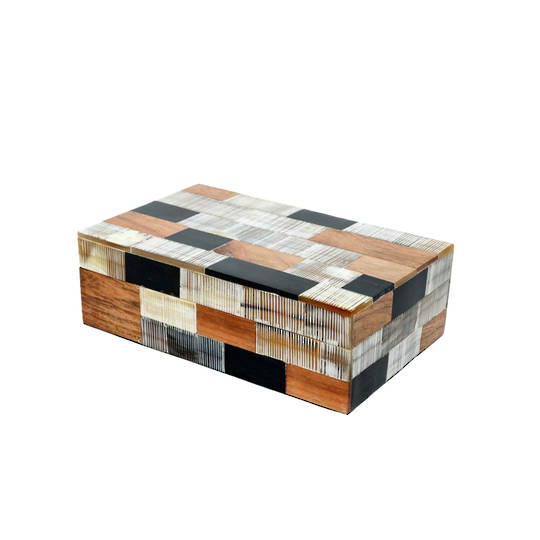 PATCHWORK BONE & WOOD KEEPSAKE BOX LGE
