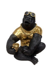 Black Gold gorilla holding mug