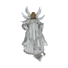 45CM TREE TOPPER ANGEL IN SILVER WHITE WITH METAL WINGS