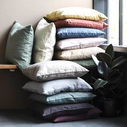Stonewashed Linen 50cm Square Cushion in Olive Green