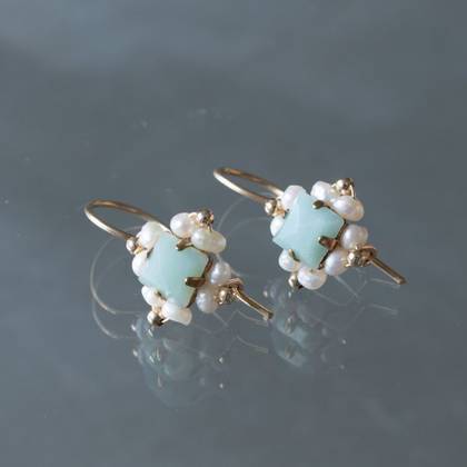 Handmade Earrings  Victoria Amazonite & Pearls  Design n&deg; 388