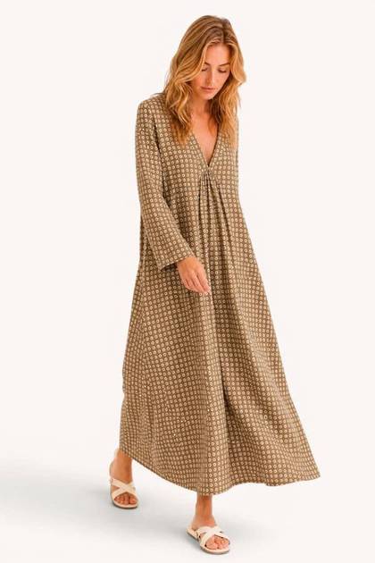Palladio 100% Block Print Cotton Dress  Aankh Khaki (due late July - Order Now)