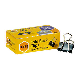 Marbig Foldback Clips 15mm Pk 12