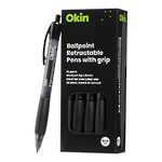 Okin Ballpoint Retractable Pen with Grip Medium Black Box 10