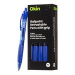 Okin Ballpoint Retractable Pen with Grip Medium Blue Box 10