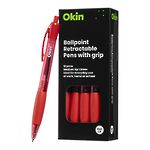 Okin Ballpoint Retractable Pen with Grip Medium Red Box 10