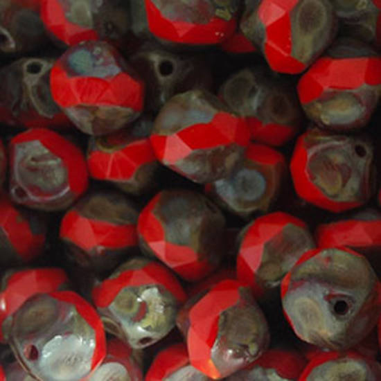 Czech Textured Glass Round, 10mm - Red/Picasso