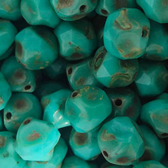Czech Textured Glass Round, 10mm - Light Turquoise/Metallic wash