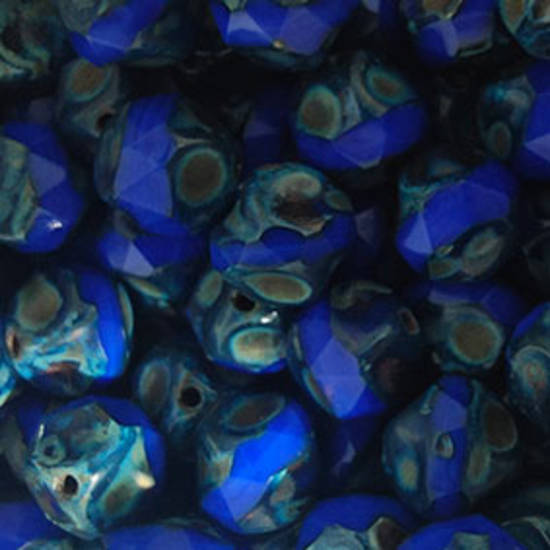 Czech Textured Glass Round, 10mm - Cobalt/Picasso