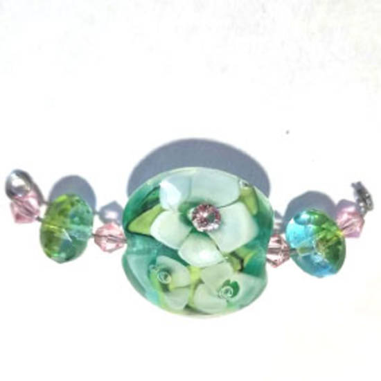 Queen Mum's Destash 41 - Australian Lampwork Bead - 18mm cushion with feature beads