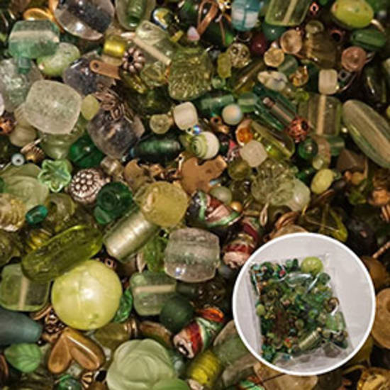 Queen Mum's Destash Glass Bead MIX  - Green potpourri