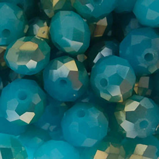 Chinese Glass Facet, 10mm rhondelle - Aqua metallic sheen