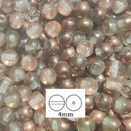 Glass Druk (Tiffany) Round Bead: 4mm - Light Brown/Copper