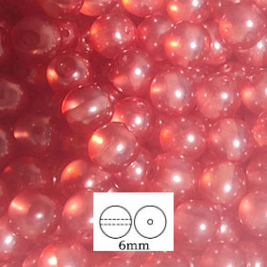 Glass Druk (Tiffany) Round Bead: 6mm - Coated Cranberry Lustre