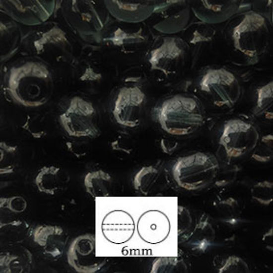 Glass Druk (Tiffany) Round Bead: 6mm - Dark Morian (Grey)