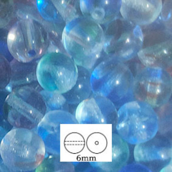 Glass Druk (Tiffany) Round Bead: 6mm - Blue Rainbow