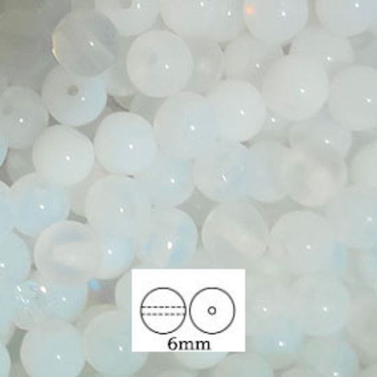 Glass Druk (Tiffany) Round Bead: 6mm - White Opal (variegated)