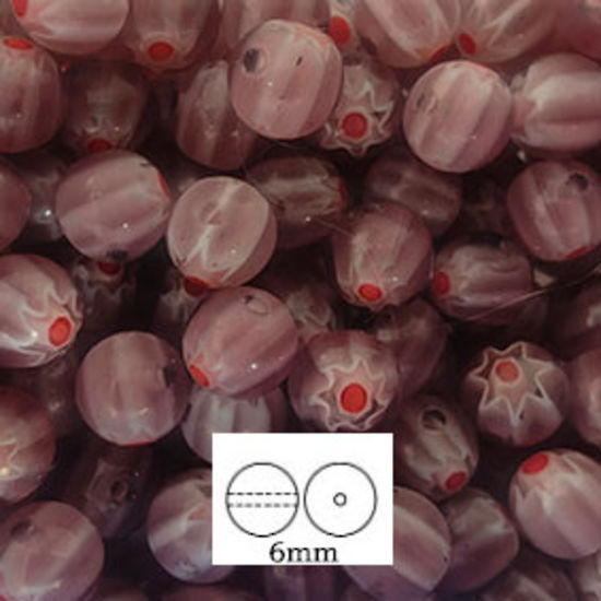 Glass Druk (Tiffany) Round Bead: 6mm - Amethyst Milliefiore