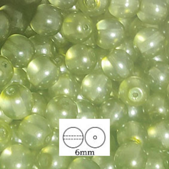 Glass Druk (Tiffany) Round Bead: 6mm - Coated Peridot Lustre