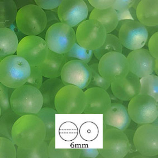 Glass Druk (Tiffany) Round Bead: 6mm - Matte Peridot AB