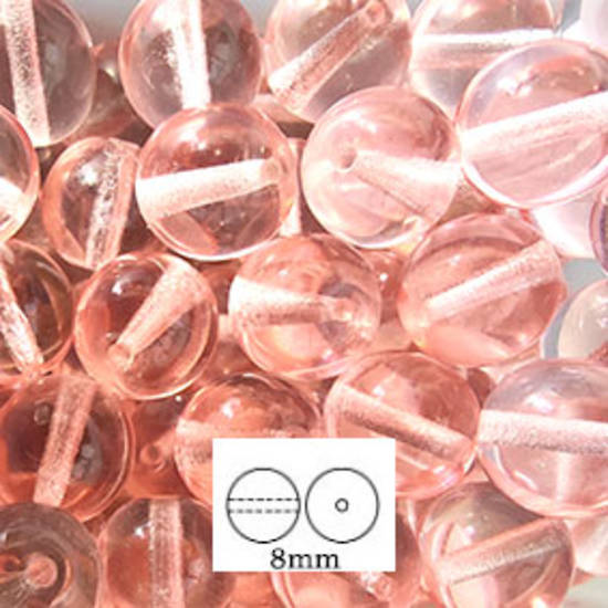 Glass Druk (Tiffany) Round Bead: 8mm - Light Peachy Pink