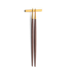 Goa Brown & Matt Gold Chopstick Pair with Stand